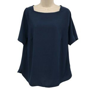 Jessica London Women's Navy Blue Short Sleeves Square Neck Blouse Top Size 12